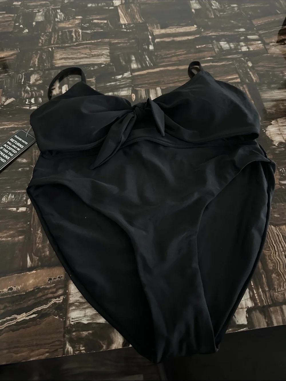 Women's Black Knot-Front Two-Piece Swim Set